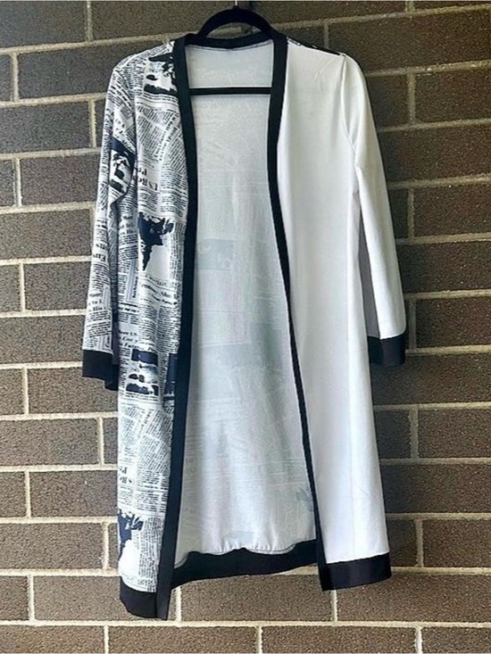 Tops - Newsprint Graphic Midi Duster/Summer Layering | Medium